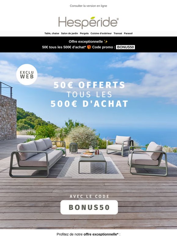 50€ offerts tous les 500€ d’achat 🎁