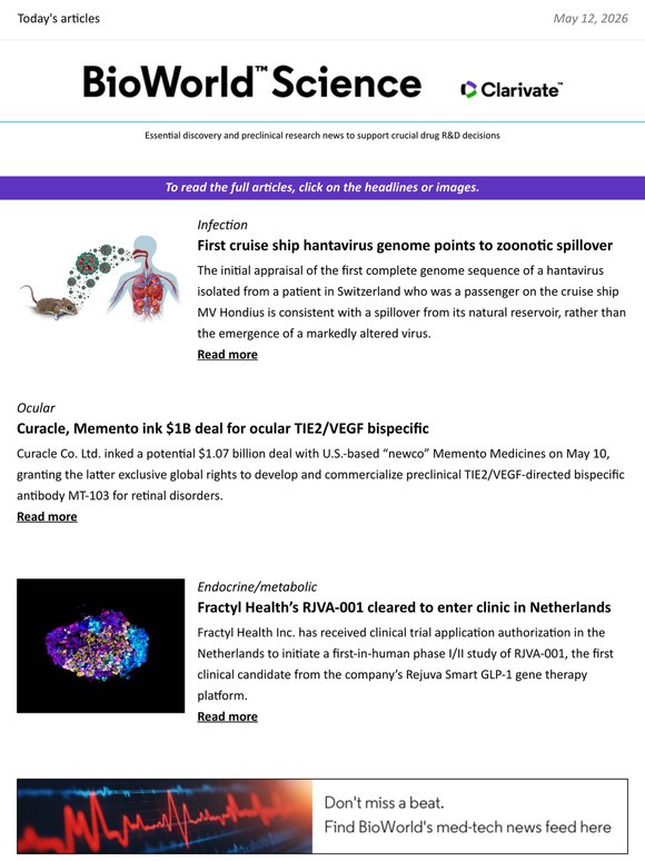 Full edition: Fractyl Health’s RJVA-001 advances; Fibrobiologics expands into hantavirus and more