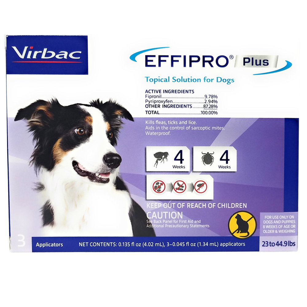 Image of Virbac EFFIPRO Plus Flea & Tick Spot Treatment for Dogs, 23-44.9 lbs, 3 Doses (3-mos. supply)
