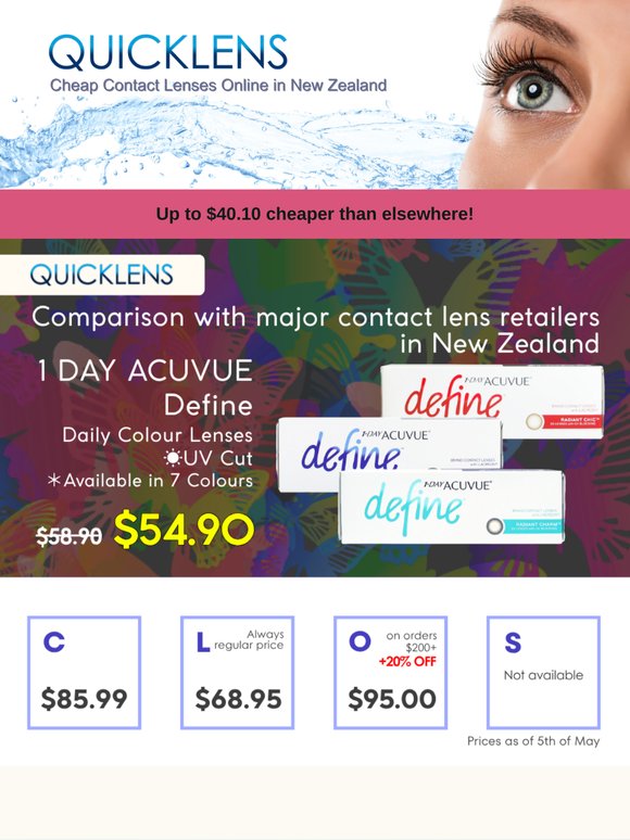 1 Day Acuvue Define is up to $40.10 cheaper than elsewhere! 🎊