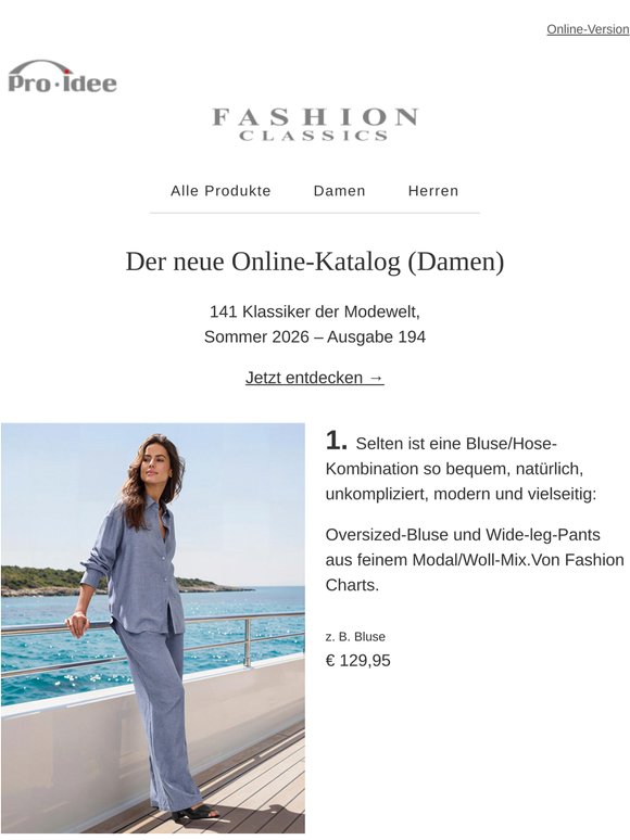 Scrollen, entdecken... der neue Onlinekatalog / Damen. 141 Klassiker der Modewelt.