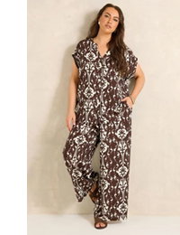 EVANS Curve Chocolate Brown Abstract Print Trousers