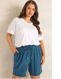EVANS Curve Blue Linen Shorts