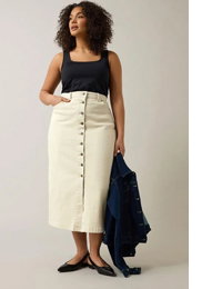EVANS Curve Cream Button Through Denim Maxi Skirt