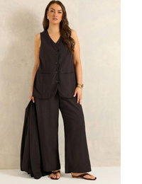 EVANS Curve Chocolate Brown Tailored Linen Trousers