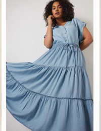 EVANS Curve Light Blue Lyocell Denim Tiered Skirt