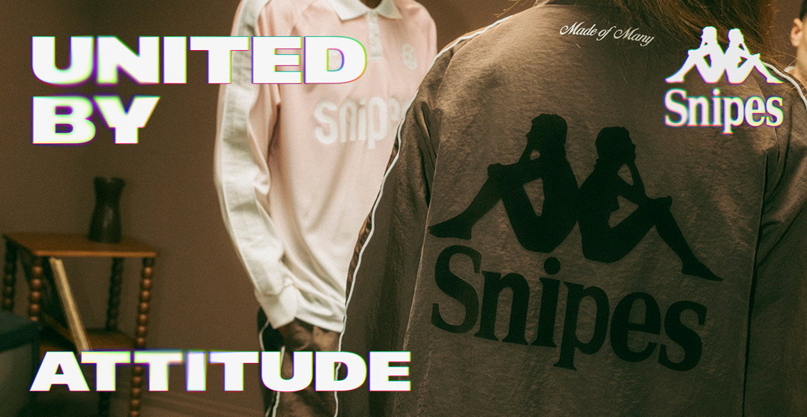 people in Kappa clothings, text saying "United by attitude", Kappa and Snipes Logo