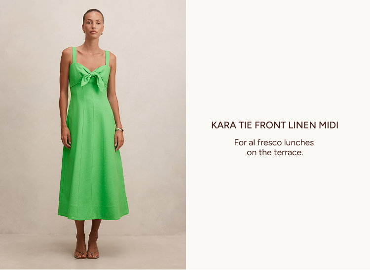 Kara Tie Front Linen Midi Dress