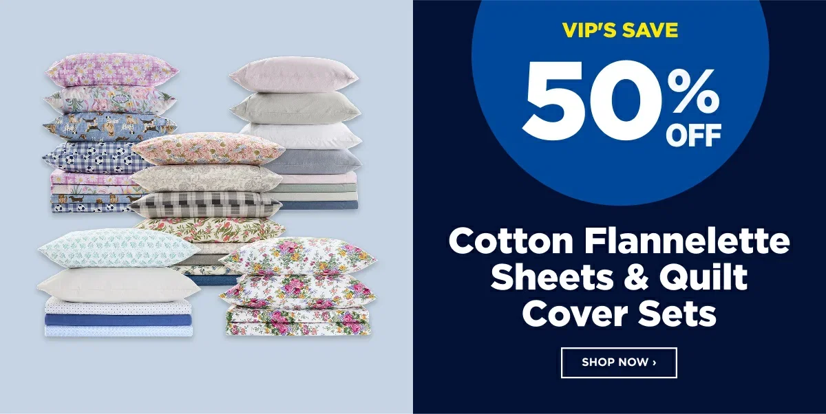 50% OFF Cotton Flannelette Sheets & Quilt Cover Sets