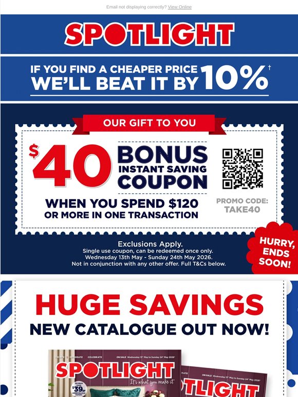 BONUS $40 Off* When You Spend $120