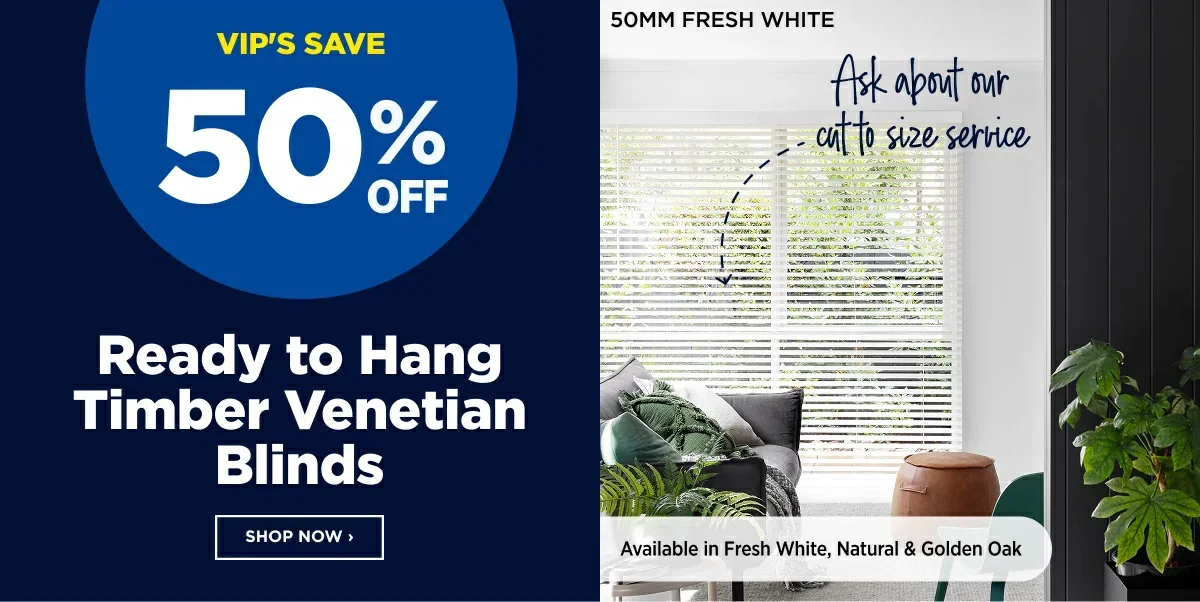 50% OFF Ready to Hang Timber Venetian Blinds