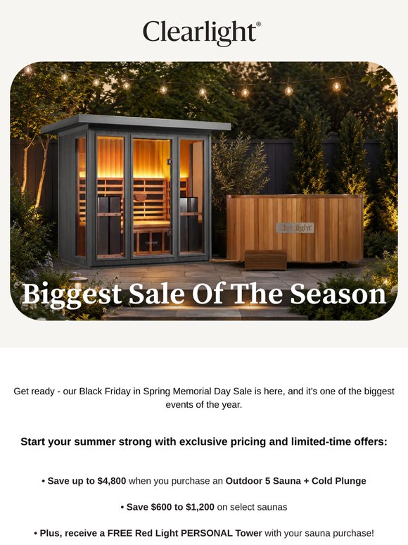 Black Friday Already? Yep. Save up to $4,800 + Free Red Light Therapy
