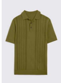 Olive Pointelle Polo Shirt
