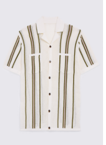 Ecru & Avocado Stripe Open Knit Cotton Shirt