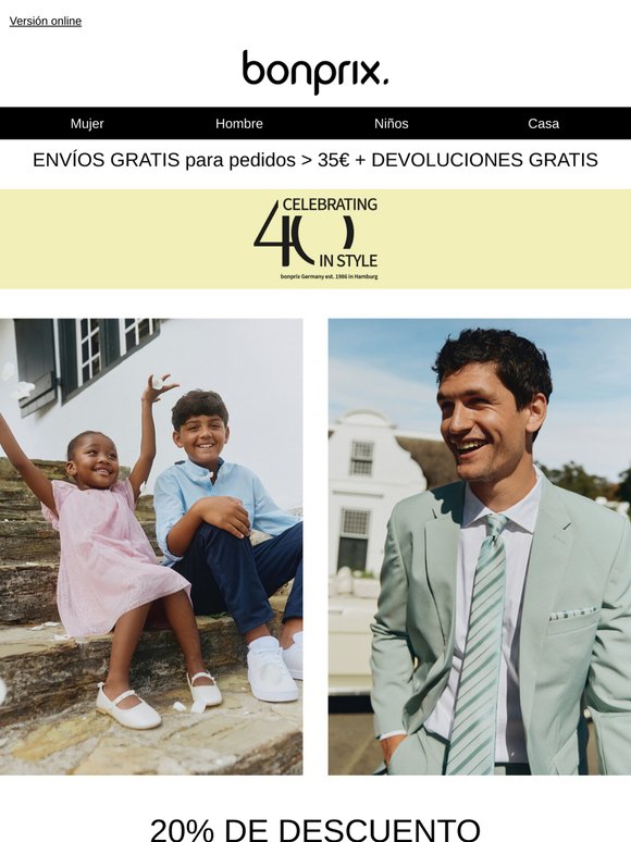 -20 % en moda de hombre y niños 🌞