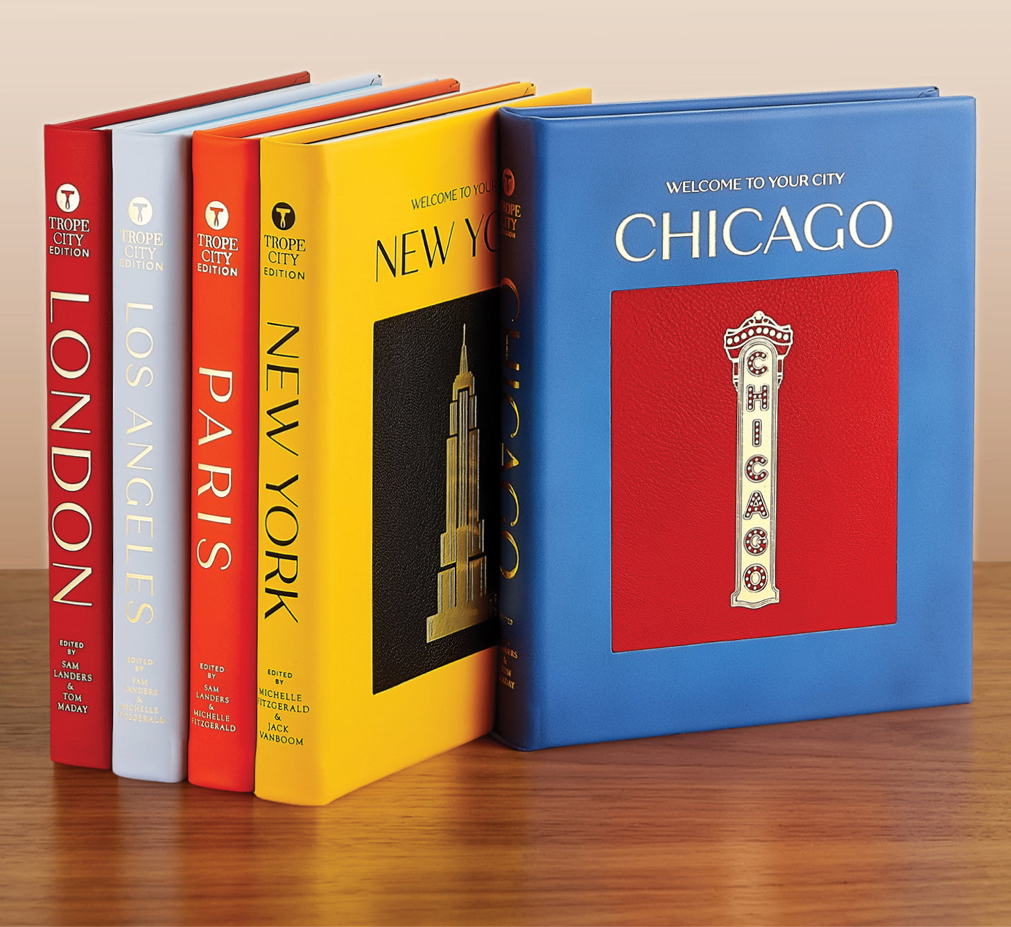 Leather editions of the Trope City books series.