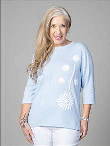 Sleeve Sweater With 3D Flowers