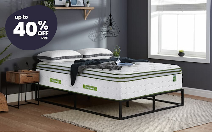 an image of a bed with a headboard and foot board in a room