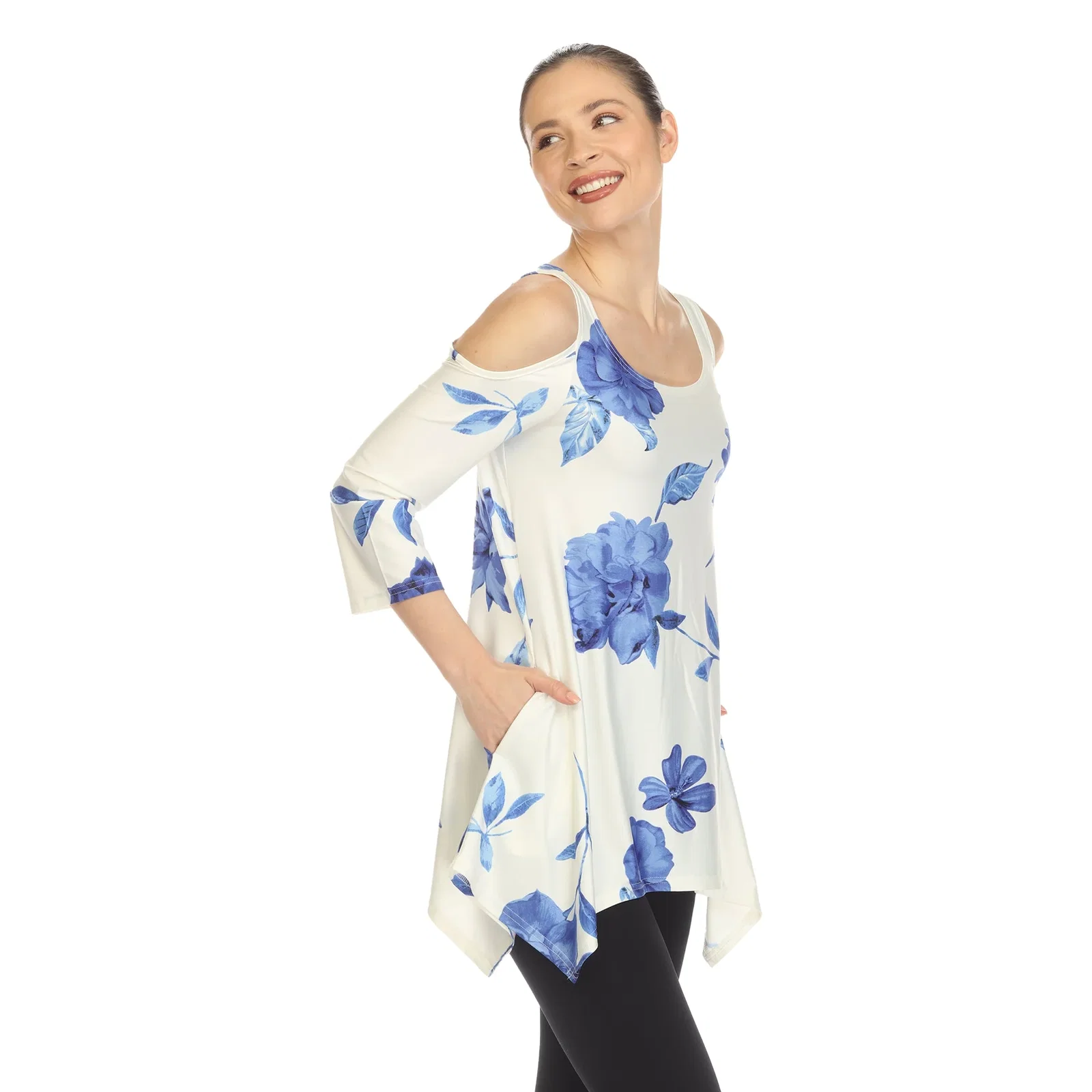 Image of Floral Printed Cold Shoulder Tunic