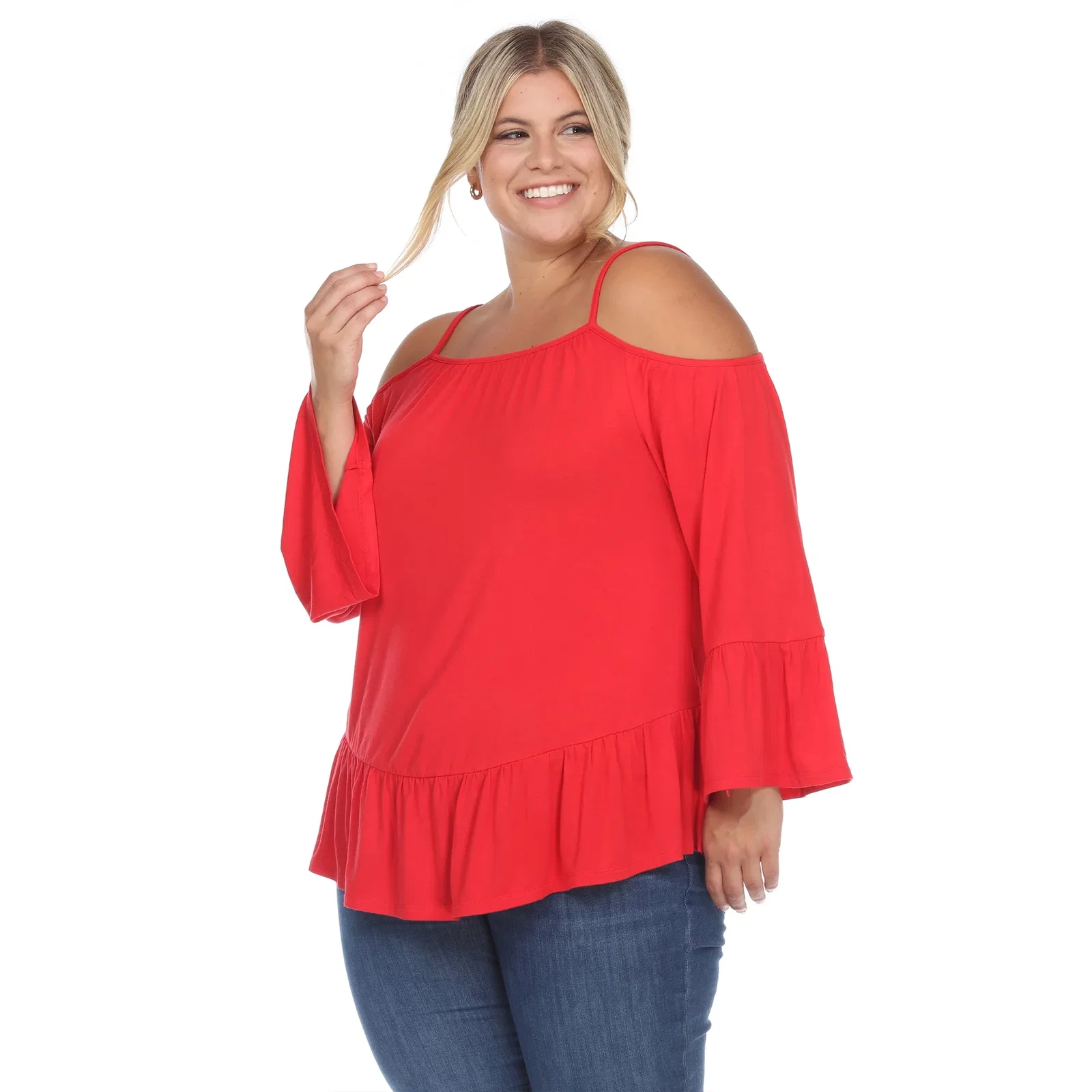 Image of Cold Shoulder Ruffle Sleeve Top - Plus