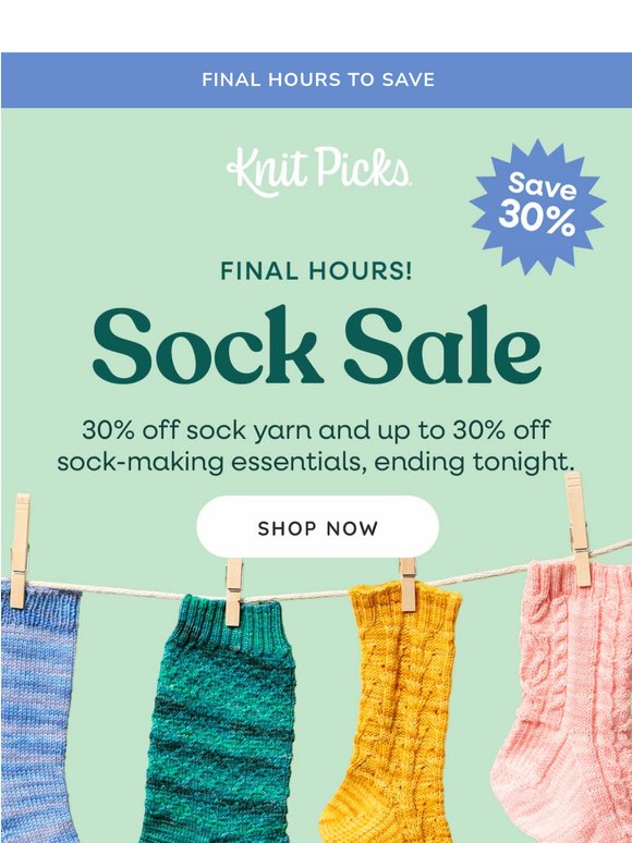Final Hours: 30% Off Sock Yarn 🧦