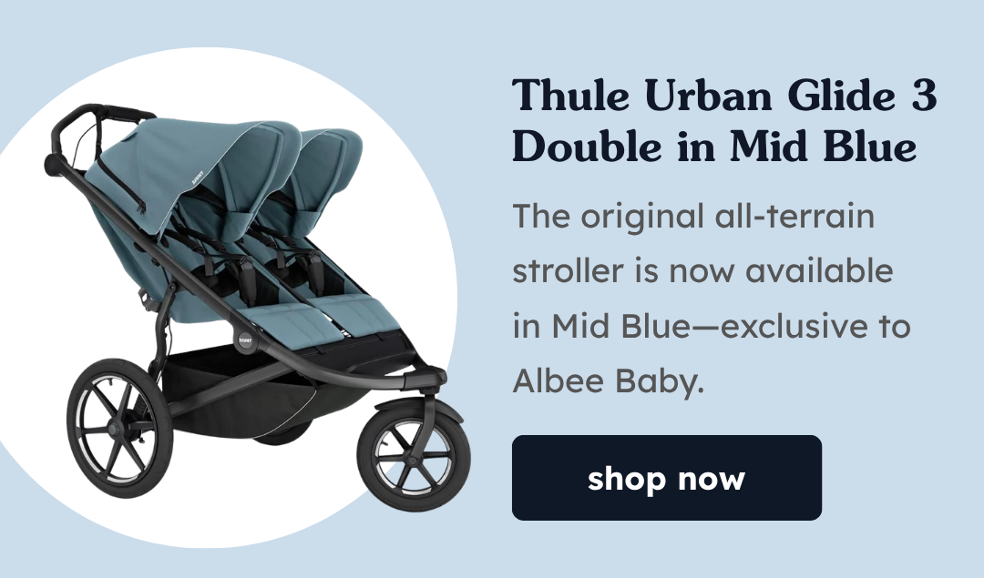 Thule Urban Glide 3 Double in Mid Blue | The original all-terrain stroller is now available in Mid Blue—exclusive to Albee Baby. | Shop Now