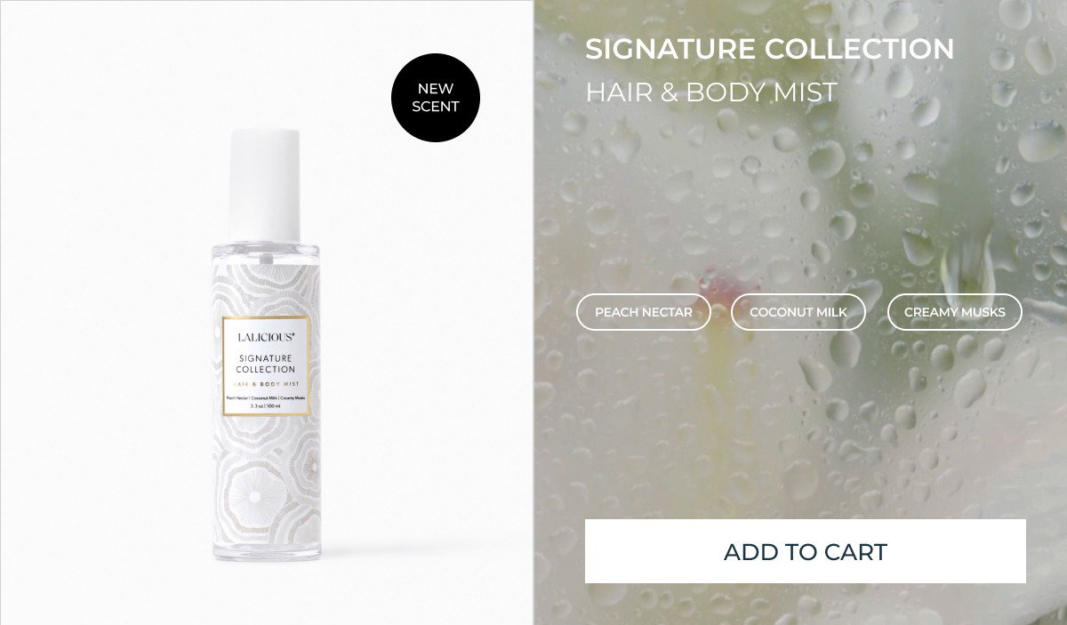 signature collection hair & body mist Peach nectar coconut milk creamy musks add to cart Add to cart add to cart