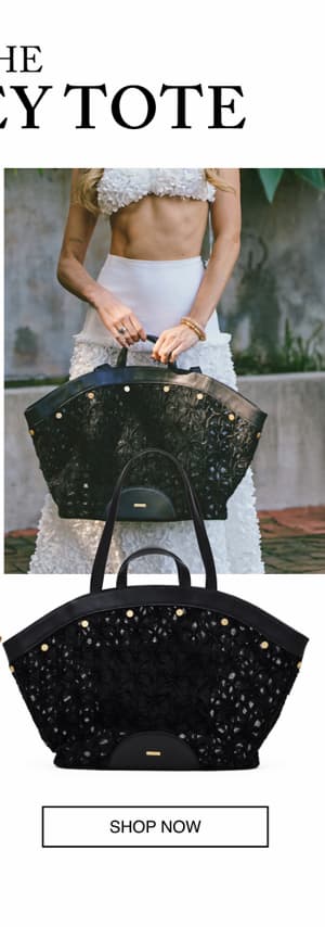 Shelley Tote in midsummer night brushed gold. CTA: Shop now. 