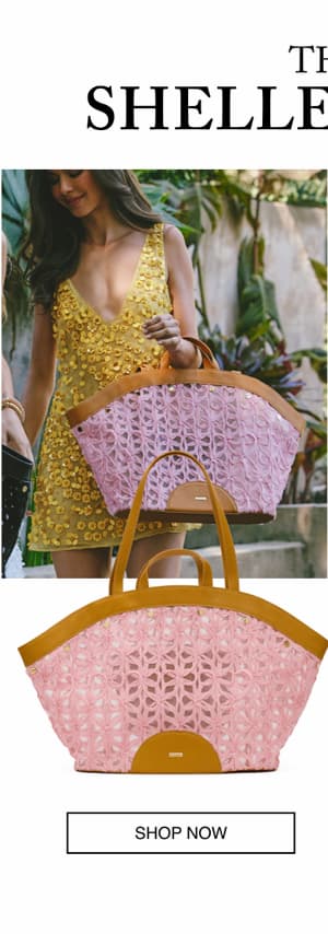 Shelley Tote in Huntington Garden brushed gold. CTA: Shop Now.