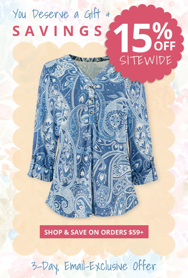 An image promoting 15% off storewide at Potpourri Gifts during the Mother's Day sale event.