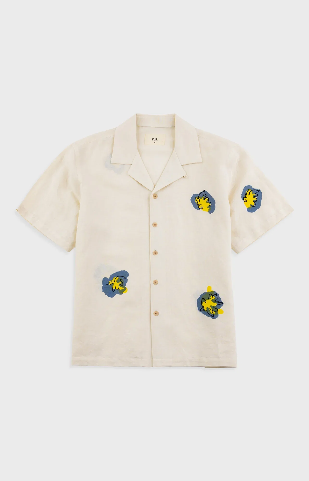 Image of Relaxed Soft Collar Shirt - Ecru Embroidered Flower | Folk x Goss Brothers
