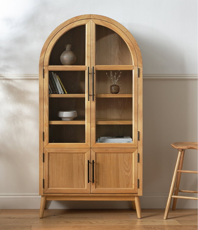 Habitat Collins Arched 4 Door Display Cabinet - Oak