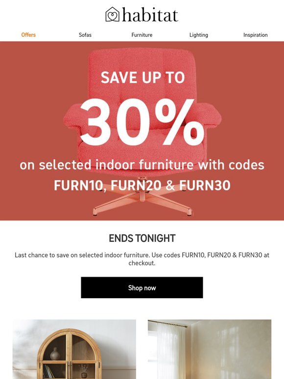 Up to 30% off ends TONIGHT