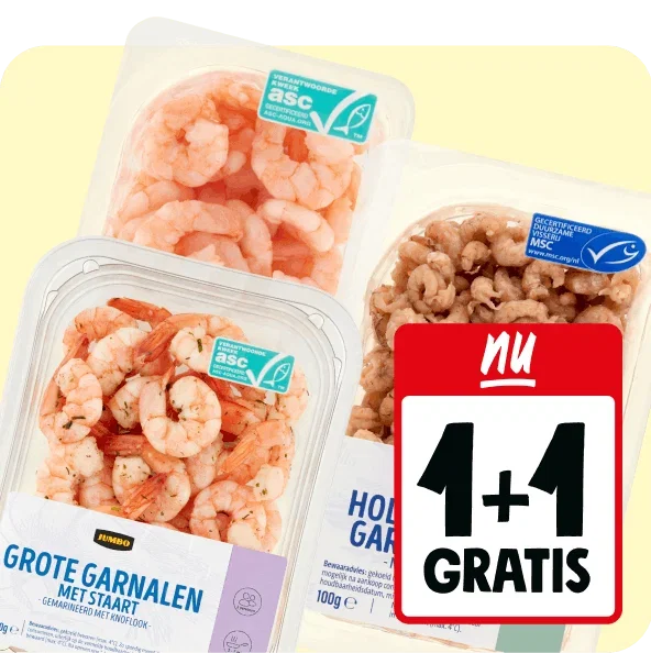 Jumbo garnalen nu 1+1 gratis