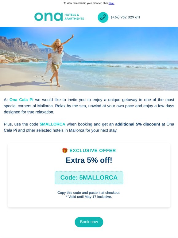 Your Cala Pi getaway now with an extra 5% off