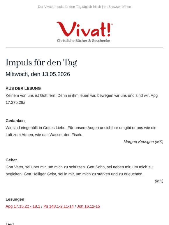 Impuls für Mittwoch, den 13.05.2026 - von Vivat!