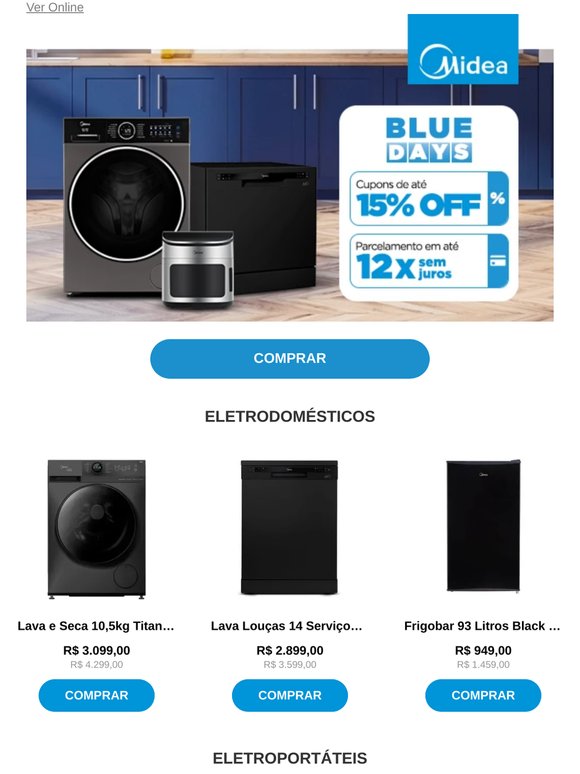 Blue Days Midea: aproveite até 15% OFF ✨
