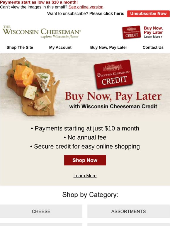 Buy Now, Pay Later with Wisconsin Cheeseman Credit