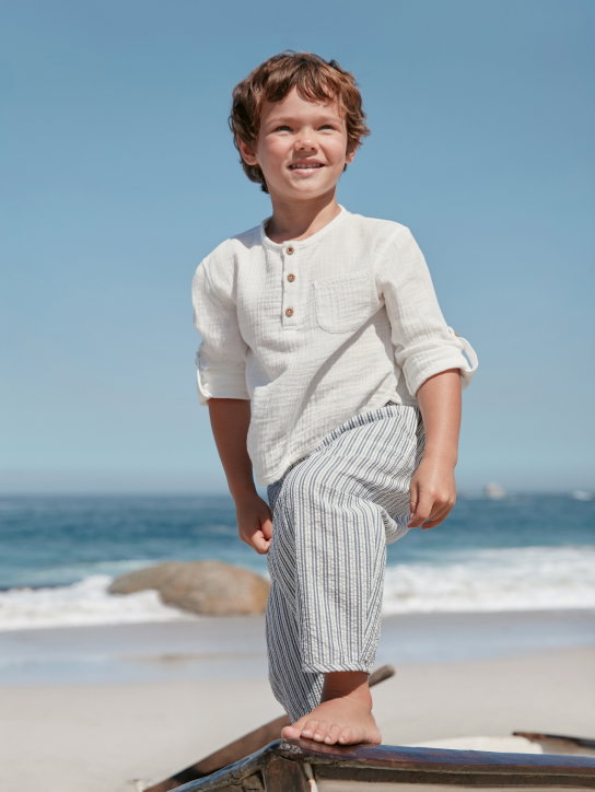 Organic Cotton Henley Top and Stripe Trousers Set 0 to 4 years