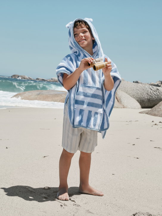 Organic Cotton Blue Stripe Towelling Hoodie 0 to 6 years