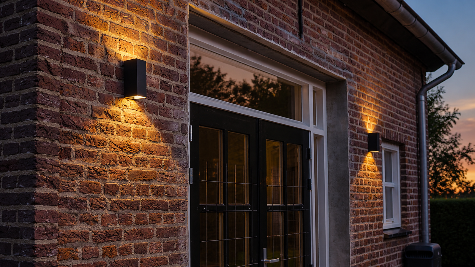 Wall lights, attractively mounted on a façade