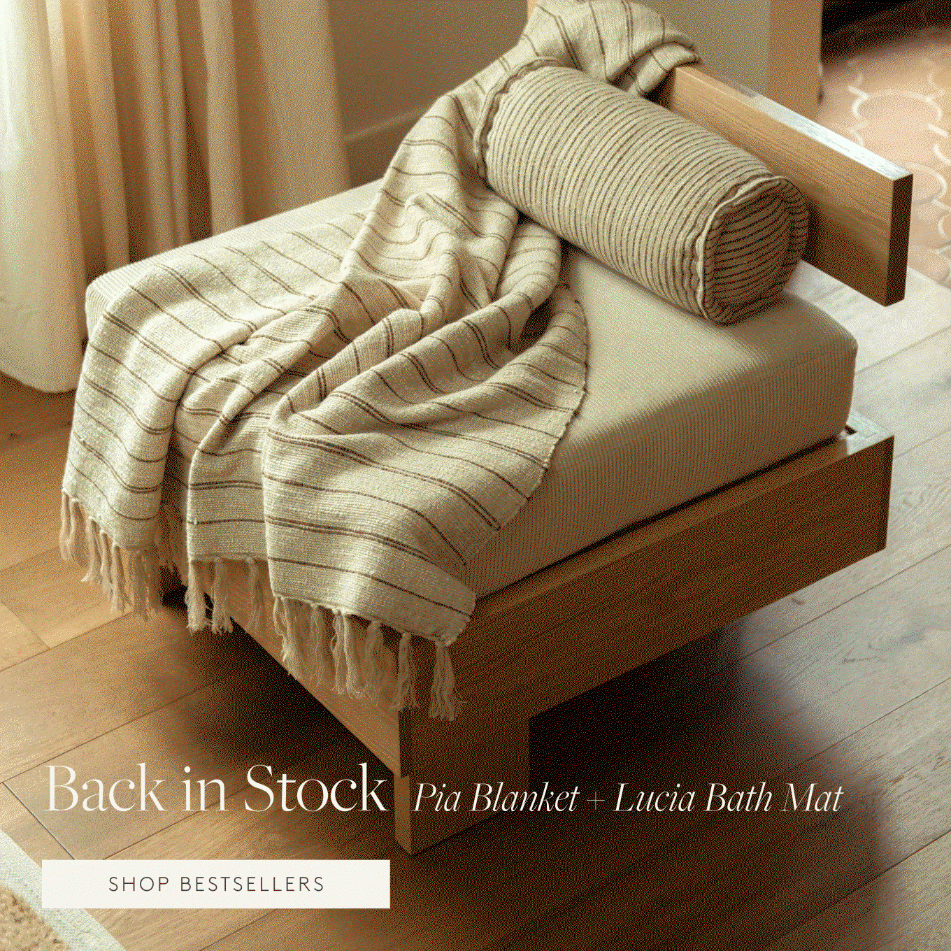 Two images of a blanket and a bath mat