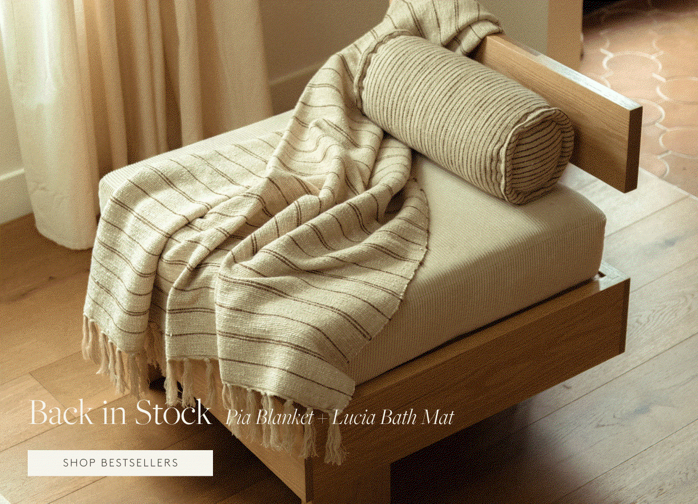 Two images of a blanket and a bath mat