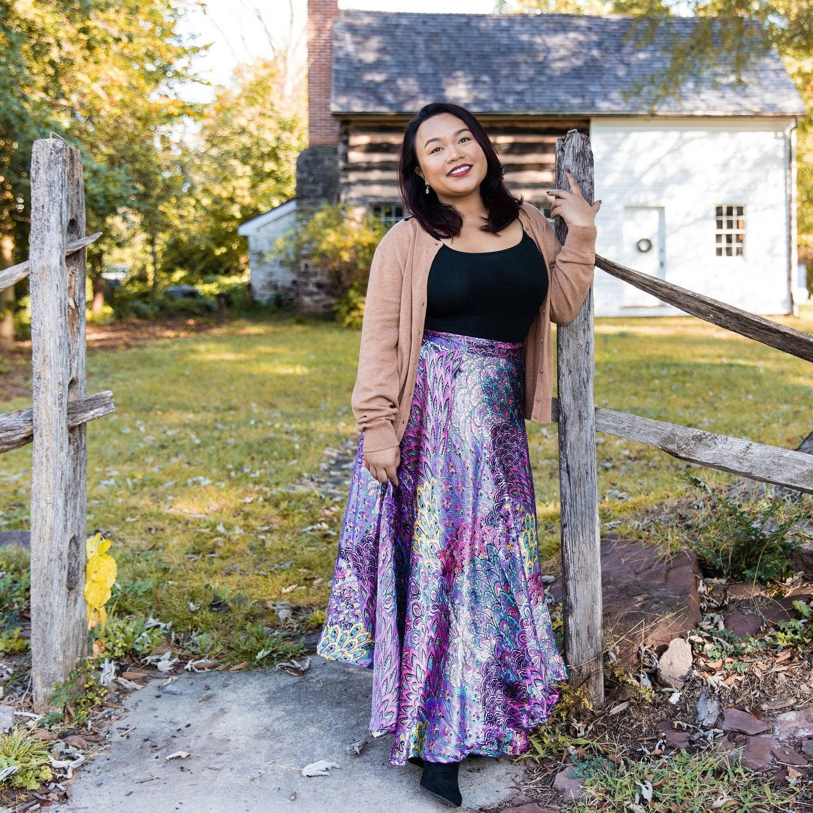 Peacock Floral Wrap Skirt in motion