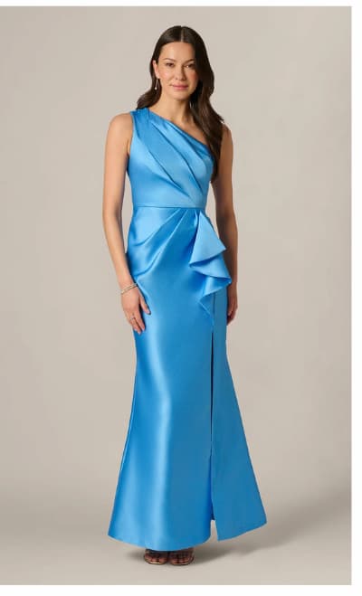 One Shoulder Draped Mikado Gown In Cool Cloud