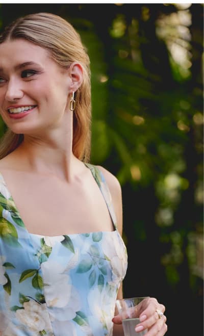 Square Neck Drop Waist Floral Jacquard Dress In Blue Multi