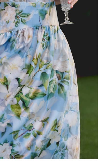 Square Neck Drop Waist Floral Jacquard Dress In Blue Multi