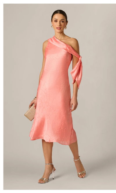 Draped Shoulder Butterfly Jacquard Midi Dress In Coastal Sun