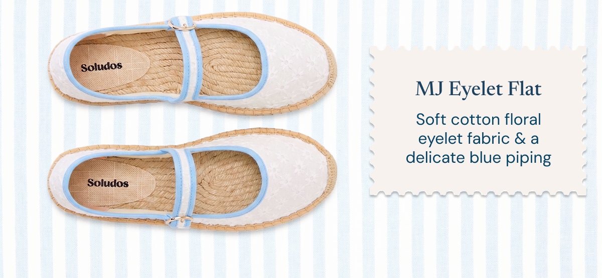 MJ Eyelet Flat — Soft cotton floral eyelet fabric & a delicate blue piping