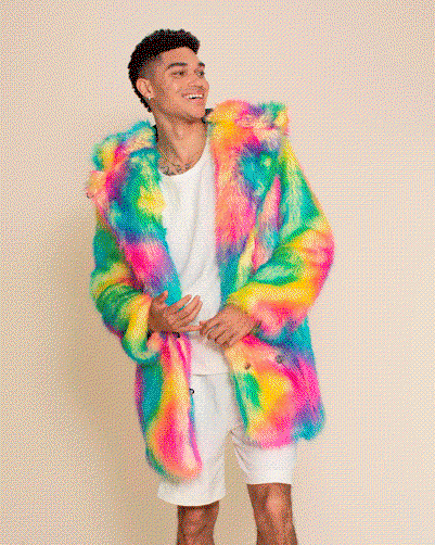 Classic Men's Faux Fur Coat | Rainbow Bear